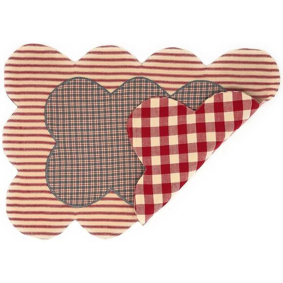 Set of 4 Summers Edge Placemat Set Red Blue Tan Country Picnic Scalloped Striped - Picture 10 of 12